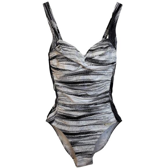 Sunseeker Lets Get Physical One piece Swimsuit Tummy Size 4 control Black White - Picture 3 of 11